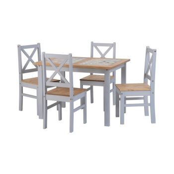 Salvador 1+4 Tile Top Dining Set - Slate Grey/Distressed Waxed Pine