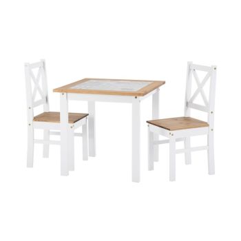 Salvador 1+2 Tile Top Dining Set - White/Distressed Waxed Pine