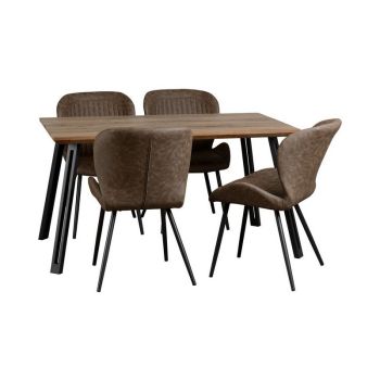 Quebec Straight Edge Dining Set - Medium Oak Effect/Black/Brown Faux Leather