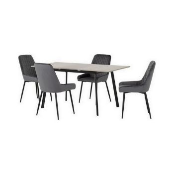 Avery Extending Dining Set with Avery Chairs - Concrete/Grey Oak Effect/Black/Grey Velvet