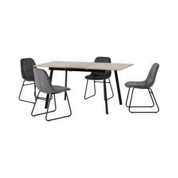 Avery Extending Dining Set with Lukas Chairs - Concrete/Grey Oak Effect/Black/Grey Velvet