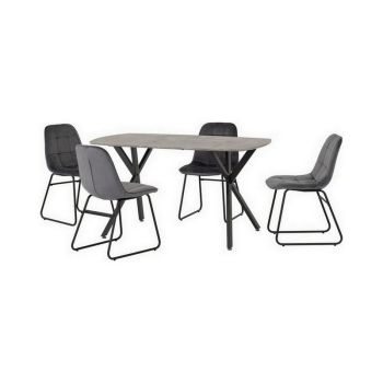 Athens Rectangular Dining Set with Lukas Chairs - Concrete Effect/Black/Grey Velvet