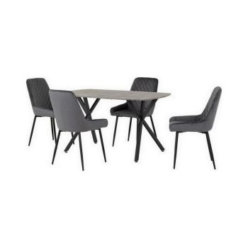 Athens Rectangular Dining Set with Avery Chairs - Concrete Effect/Black/Grey Velvet