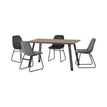 Quebec Straight Edge Dining Set with Lukas Chairs - Medium Oak Effect/Black/Grey Velvet
