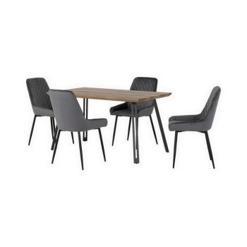 Quebec Straight Edge Dining Set with Avery Chairs - Medium Oak Effect/Black/Grey Velvet