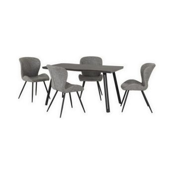 Quebec Wave Edge Dining Set - Black Wood Grain/Black/Grey Faux Leather