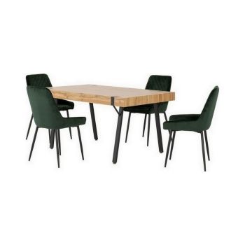 Treviso Dining Set with Avery Chairs - Light Oak Effect/Black/Emerald Green Velvet