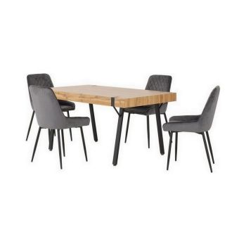 Treviso Dining Set with Avery Chairs - Light Oak Effect/Black/Grey Velvet