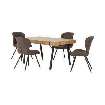 Treviso Dining Set with Quebec Chairs - Light Oak Effect/Black/Brown Faux Leather