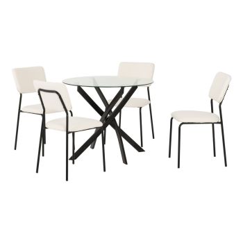 Sheldon Round Glass Top Indoor Dining Set - Clear Glass/Ivory Boucle Fabric