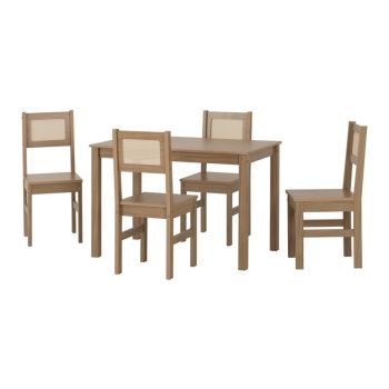 Santana 1+4 Dining Set - Light Oak/Rattan Effect