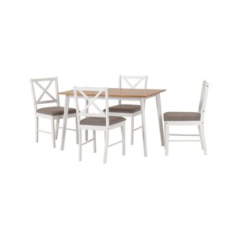 Balfour Indoor 1+4 Dining Set - White/Oak Effect/Grey Fabric