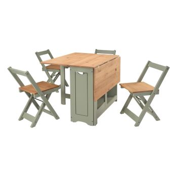 Santos Butterfly Indoor Dining Set (Set of 4) - Green/Distressed Waxed Pine