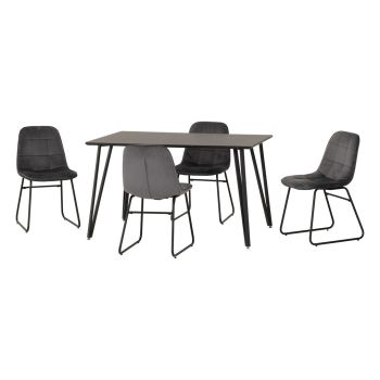 Marlow & Lukas Indoor Dining Set with 4 Chairs - Black Marble/Grey Velvet