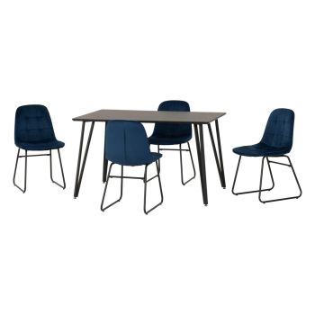 Marlow & Lukas Indoor Dining Set with 4 Chairs - Black Marble/Sapphire Blue Velvet