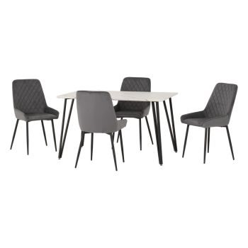Marlow & Avery Indoor Dining Set with 4 Chairs - White Marble/Grey Velvet