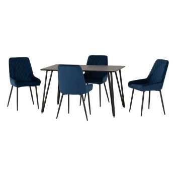 Marlow & Avery Indoor Dining Set with 4 Chairs - Black Marble/Sapphire Blue Velvet