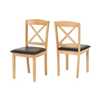 Mason Chair (Box of 2) - L52 x W46 x H91 cm - Oak Varnish/Brown Faux Leather