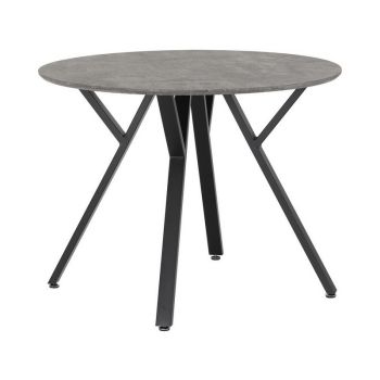 Athens Round Dining Table - L100 x W100 x H76.5 cm - Concrete Effect/Black