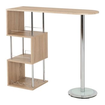 Charisma Home Bar Table - L120 x W40 x H104.5 cm - Light Sonoma Oak Effect Veneer/Chrome