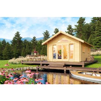 Caroline 2 + Window set 2-Log Cabin, Wooden Garden Room, Timber Summerhouse, Home Office - L675 x W489.9 x H330.6 cm