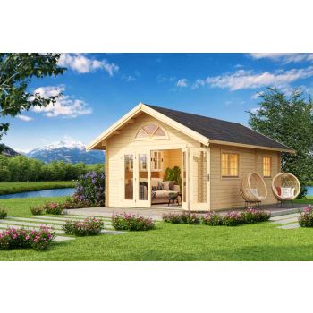Caroline 2 + Window set  3-Log Cabin, Wooden Garden Room, Timber Summerhouse, Home Office - L675 x W489.9 x H330.6 cm