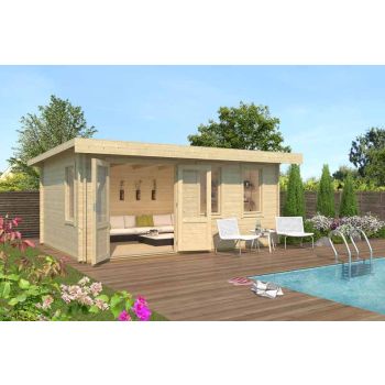Baruda 53-Log Cabin, Wooden Garden Room, Timber Summerhouse, Home Office - L570 x W415 x H222.3 cm