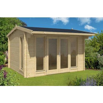 Jubilee 44-Log Cabin, Wooden Garden Room, Timber Summerhouse, Home Office - L370 x W412.5 x H245.1 cm