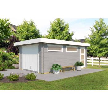Canberra  + door Hormann-Log Cabin, Wooden Garden Room, Timber Summerhouse, Home Office - L422.7 x W600 cm