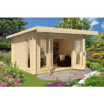 Barbados 3-Log Cabin, Wooden Garden Room, Timber Summerhouse, Home Office - L459 x W419 x H241.94 cm