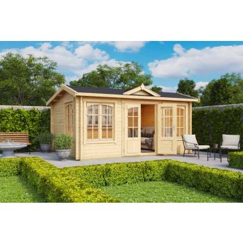 Windsor 44-Log Cabin, Wooden Garden Room, Timber Summerhouse, Home Office - L440 x W340.8 x H239.4 cm