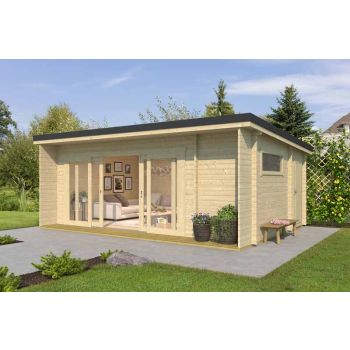 Java-Log Cabin, Wooden Garden Room, Timber Summerhouse, Home Office - L648 x W470 x H245.1 cm