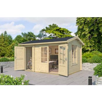 Wrexham 1-Log Cabin, Wooden Garden Room, Timber Summerhouse, Home Office - L430 x W288.1 x H250.8 cm