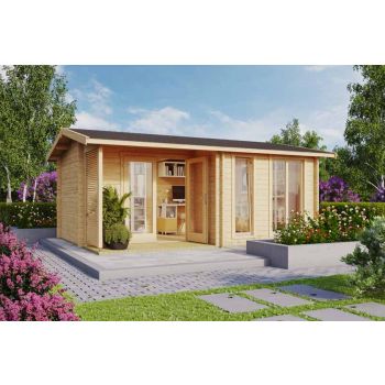 Brighton 44-Log Cabin, Wooden Garden Room, Timber Summerhouse, Home Office - L580 x W429.9 x H250.8 cm