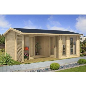 Montrose 44-Log Cabin, Wooden Garden Room, Timber Summerhouse, Home Office - L615 x W429.7 x H250.8 cm