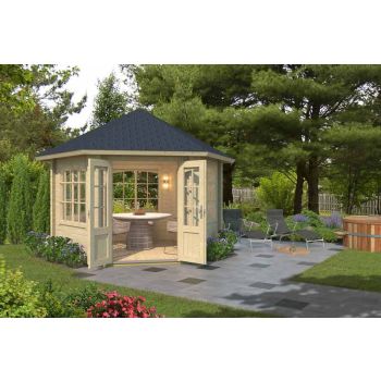 Ilmenau-Log Cabin, Wooden Garden Room, Timber Summerhouse, Home Office - L420 x W363.7 x H306.7 cm