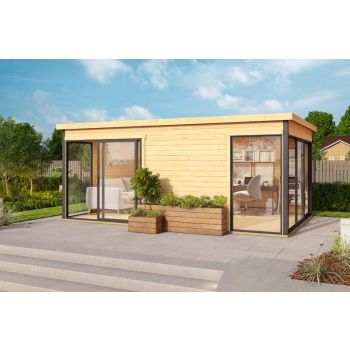 Domeo 3 + Domeo 3 Al pack ISO-Log Cabin, Wooden Garden Room, Timber Summerhouse, Home Office - L528.4 x W341.5 x H239.4 cm