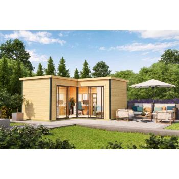 Domeo 6 + Domeo 6 Al pack ISO-Log Cabin, Wooden Garden Room, Timber Summerhouse, Home Office - L500 x W509.3 x H250.8 cm