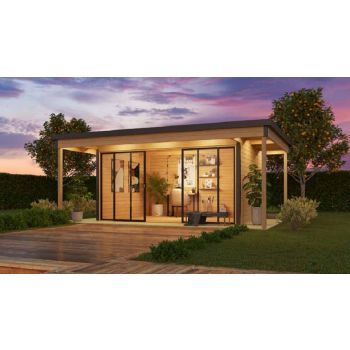 Domeo 4 v2 + Domeo 4 v2 AL. pakk-Log Cabin, Wooden Garden Room, Timber Summerhouse, Home Office - L597.6 x W421.5 x H239.4 cm