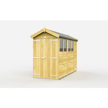 4 x 10 Feet Apex Shed - Double Door With Windows - Wood - L302 x W118 x H217 cm