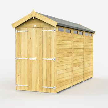 4 x 12 Feet Apex Security Shed - Double Door - Wood - L358 x W118 x H217 cm