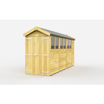 4 x 14 Feet Apex Shed - Double Door With Windows - Wood - L417 x W118 x H217 cm