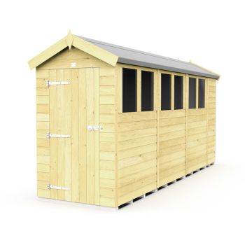 4 x 14 Feet Apex Shed - Single Door With Windows - Wood - L417 x W118 x H217 cm