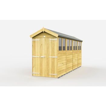 4 x 16 Feet Apex Shed - Double Door With Windows - Wood - L472 x W118 x H217 cm