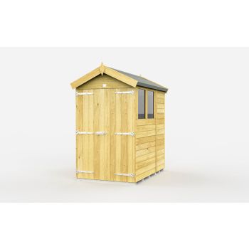 4 x 7 Feet Apex Shed - Double Door With Windows - Wood - L214 x W118 x H217 cm