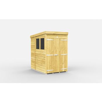 4 x 7 Feet Pent Shed - Double Door With Windows - Wood - L214 x W127 x H201 cm