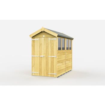 4 x 8 Feet Apex Shed - Double Door With Windows - Wood - L243 x W118 x H217 cm
