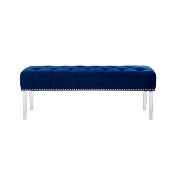 Clarence Velvet Bench - Synthetic/Textile - L47 x W130 x H45 cm - Clear/Blue