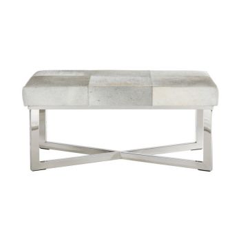 Kensington Townhouse Bench - Leather/Metal - L45 x W90 x H45 cm - Silver/Grey