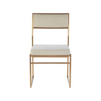 Mian Milky Velvet Dining Chair - Metal/Textile - L54 x W48 x H85 cm - Gold/White
